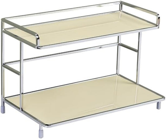 2-Tier Metal Countertop Storage Rack for Perfume, Cosmetics, Makeup, Skincare, and Bathroom Vanity Organizer (Cream)