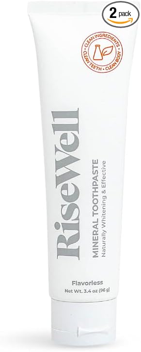 RiseWell Mineral Unflavored Toothpaste - Hydroxyapatite Flavorless Toothpaste - Made in The USA, Sensitive Teeth Whitening, No Added Fluoride, SLS-Free - Made by Dentists, 3.4 Oz (Pack of 2)