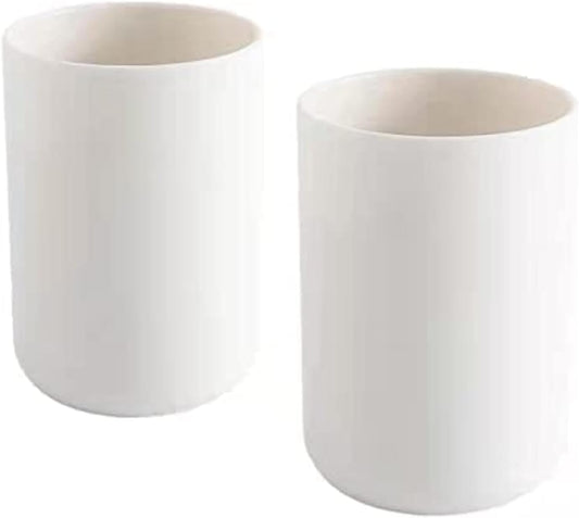 Bathroom Tumblers 2Pcs, Mouthwash Cup, Toothbrush Holders, Drink Mug, Pen Holder, Unbreakable Dishwasher Safe, 10fl.oz(300ml)/Pcs (White & White)