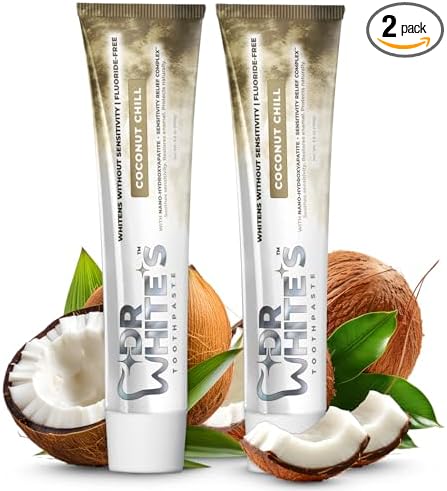 Dr. White’s Fluoride-Free nHA Toothpaste 2-Pack; Dentist-Formulated, Nano Hydroxyapatite + Xylitol, Sensitivity Relief Complex™, Mint-Free, Enamel Safe, Swallow-Safe (3.5 Oz, Coconut Chill)