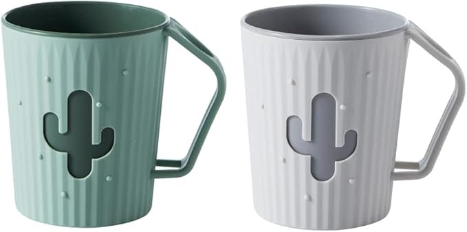 Awhale, 2pcs Children's Bathroom Mouthwash Cup, 360ML, PP Material Anti-Drop Toothbrush Cup (Green&Grey)
