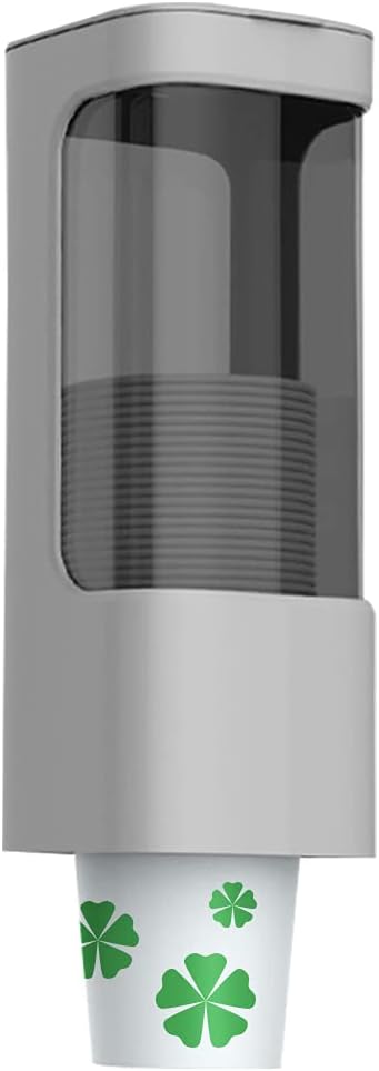 Cup Dispenser, Pull Type Water Cooler Cup Holder Fit 3oz-5oz Disposable Paper Plastic Cups, Wall Mount Bathroom Mouthwash Cups Dispenser with Paste for Home Office Hospital (Grey)
