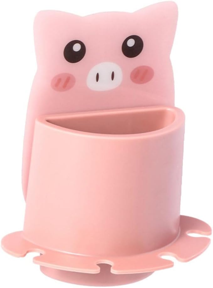 Creative Wall-Mounted Toothbrush Holder Pink Pig Design Suction Cup Bathroom Storage Rack No-Drill Compact Shelf for Bathroom Organization and Toothbrush Toothpaste Storage