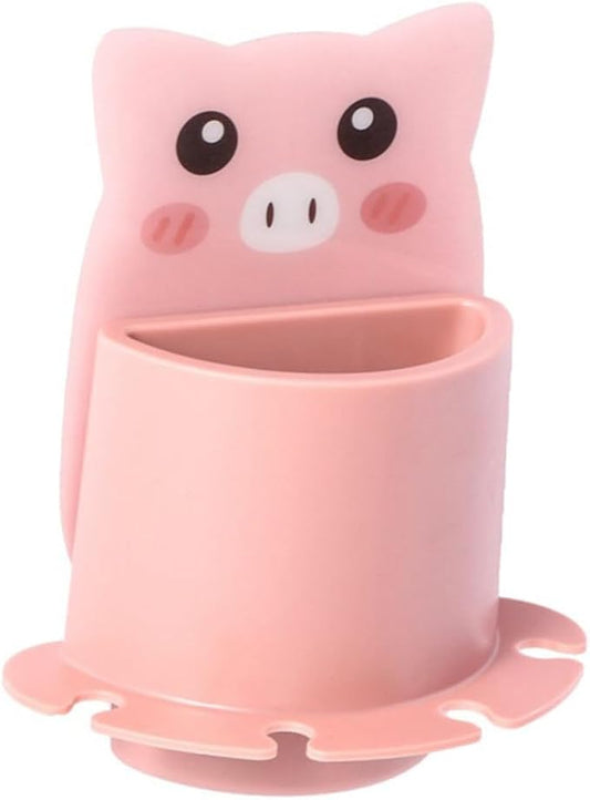 Creative Wall-Mounted Toothbrush Holder Pink Pig Design Suction Cup Bathroom Storage Rack No-Drill Compact Shelf for Bathroom Organization and Toothbrush Toothpaste Storage