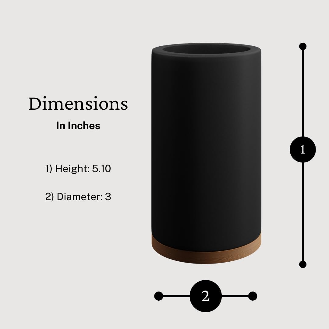 Matani Bamboo Toothbrush Holder Diatomite Tooth Brush Organizer - Storage Stand for Small Bathroom & Counter - Removable Base & Drain Holes, Water-Absorbent & Quick-Drying (Black)