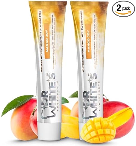Dr. White’s Fluoride-Free nHA Toothpaste 2-Pack; Dentist-Formulated, Nano Hydroxyapatite + Xylitol, Sensitivity Relief Complex™, Mint-Free, Enamel Safe, Swallow-Safe (3.5 Oz, Mango Joy)