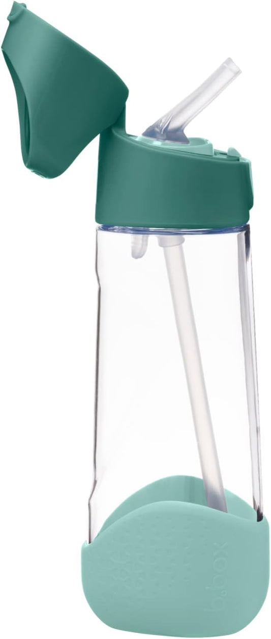 b.box 20oz Tritan Kids Water Bottle –Toddler Drink Bottle with Straw for School, Daycare, Travel w/Easy-Grip Triangular Design, Leak Proof Lid & Handle, BPA Free, Dishwasher Safe (Emerald Forest)