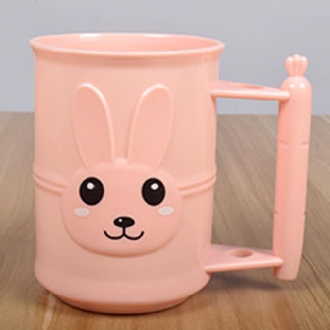 Cartoon Rabbit Kids Toothbrush Cup Pink Bathroom Tumbler Holder Cute Animal Design 4.33X3.14X4.13 Inch
