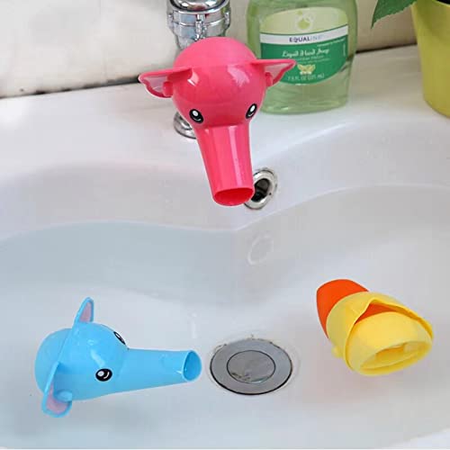 Faucet Extender for Kids, EVSOFMLF 3Pcs Faucet Cover Cartoon Faucet Extender Sink Hand Extender Washing for Children, Toddler, Baby Fun and Safe (Blue Dolphi, Yellow Duck, Pink Elephant)