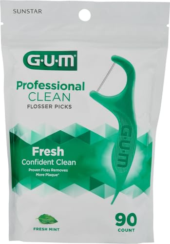 GUM Professional Clean Floss Picks - Extra Strong Shred-Resistant Floss, Easy Grip Handle - Dental Flossers for Adults - Fresh Mint Flavor, 90ct (Pack of 2)