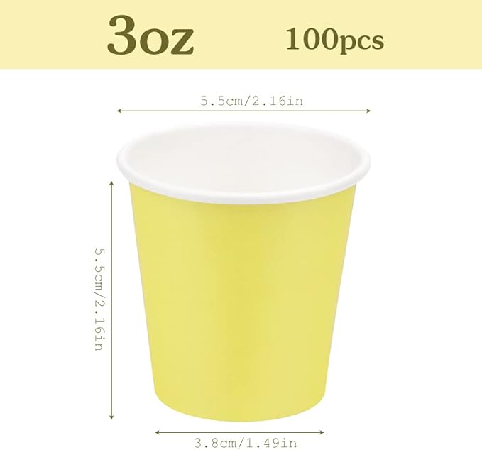 100 Pack 3oz Yellow Paper Cups,Mouthwash Cups, Disposable Bathroom Cups,Small Paper Cups 3oz Ideal for Bathroom, Supermarket, Birthday Party, Picnic and BBQ