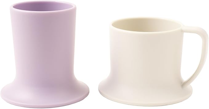 Kids Tumbler and Teacup | 2 Cup Set (6 & 7 Oz) Dishwasher/Microwave Safe 3.5" x 4" | 2 Wide Base Toddler Cups Polypropylene Plastic | Open Sippy Cup for 6+ Month Old (lavender, stone)