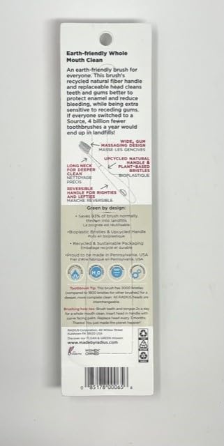 RADIUS Toothbrush Source Floss Brush BPA Free & ADA Accepted Improve Gum Health & Reduce Gum Issues - Medium - Assorted Colors - Pack of 6