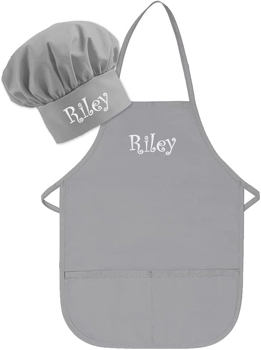 Personalized Embroidered Made In The USA - Add A Name Child Apron and Hat Set - Toddlers & Kids Sizes…