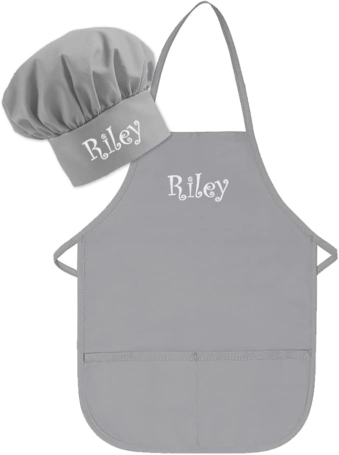 Personalized Embroidered Made In The USA - Add A Name Child Apron and Hat Set - Toddlers & Kids Sizes…