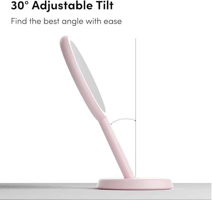 Fancii Cami Handheld Travel Makeup Mirror with Lights, Rechargeable, Extra Large, Double Sided 5X / 1X Magnifying Mirror - 3 Color Lighting, Handheld or Vanity (Strawberry Cream)