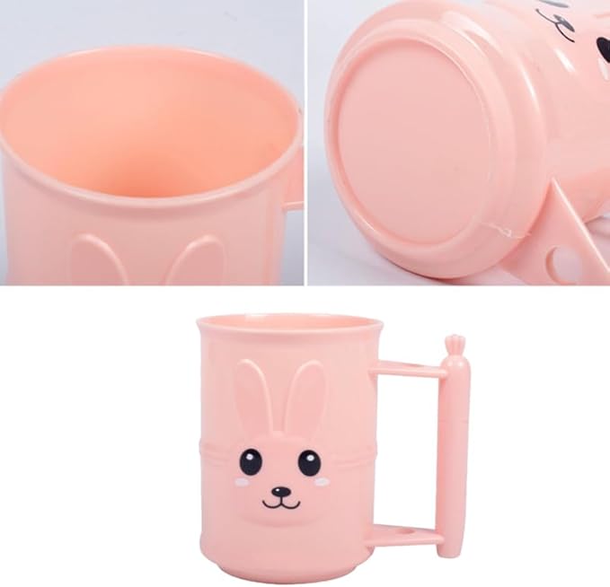 Cartoon Rabbit Kids Toothbrush Cup Pink Bathroom Tumbler Holder Cute Animal Design 4.33X3.14X4.13 Inch