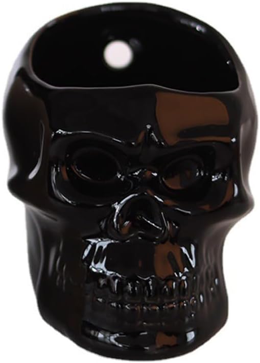 Skull-Shaped Toothbrush Holder, Skull Ceramic Small Storage Tube, Skull Pen Holder, Skull Succulent Flower Pot, Creative Decoration, Wall-Mounted Small Storage Tube (Black Skull)