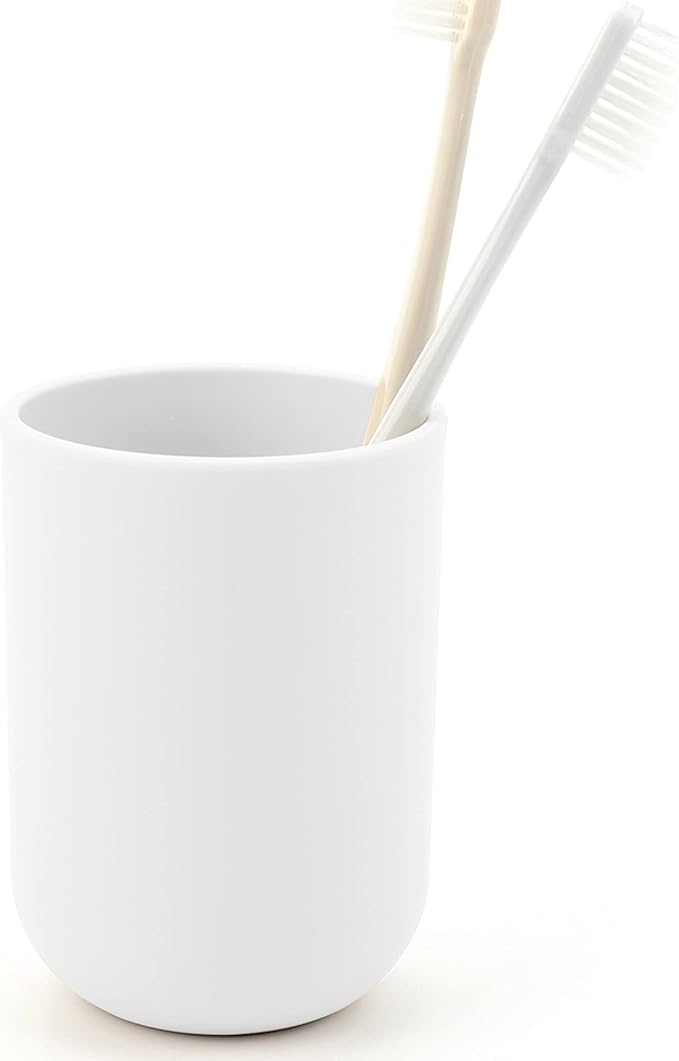 ENTERLIFE-Toothbrush-Holder-Cup,Bathroom-Cup,Tooth-Brushing-Tumbler-Drinking-Teeth-Cup,Toothpaste-Countertop-Organizer,Rinse-Cup,Plastic 350ml (White)