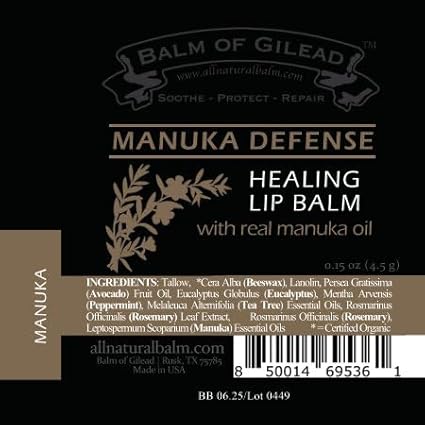 BALM OF GILEAD Manuka Eczema Honey Cream - Manuka Defense Healing Lip Balm, Intensive Moisture Therapy - Moisturizer for Sensitive Skin, Eczema, Psoriasis, Dermatitis