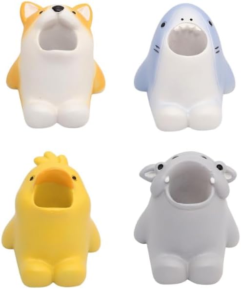 Cute Animal Toothbrush Holder - Resin Bathroom & Desktop Organizer for Brushes Pens Makeup Tools | Multi-Functional Storage Box with Non-Slip Base, Space-Saving Office Home Decor Pack of 4