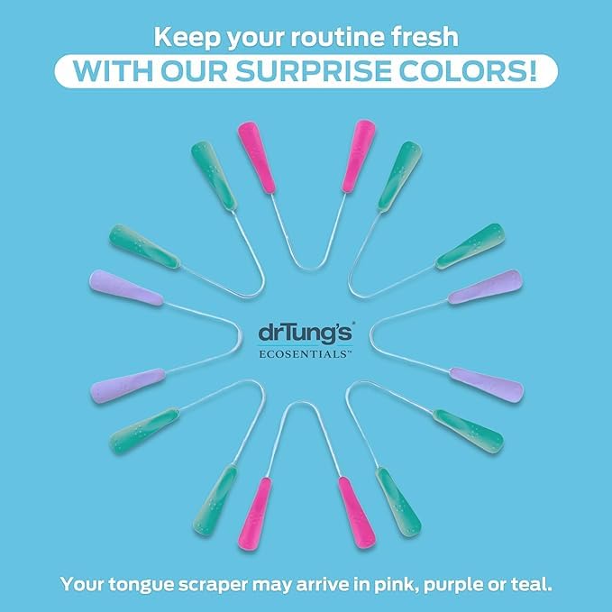 DrTung’s Stainless Tongue Scraper - Tongue Cleaner for Adults, Kids, Helps Freshens Breath, Easy to Use Comfort Grip Handle, Comes with Fabric Travel Pouch - Stainless Steel Tongue Scrapers, (1 Count)