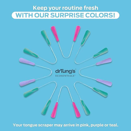 DrTung’s Stainless Tongue Scraper - Tongue Cleaner for Adults, Kids, Helps Freshens Breath, Easy to Use Comfort Grip Handle, Comes with Fabric Travel Pouch - Stainless Steel Tongue Scrapers, (1 Count)