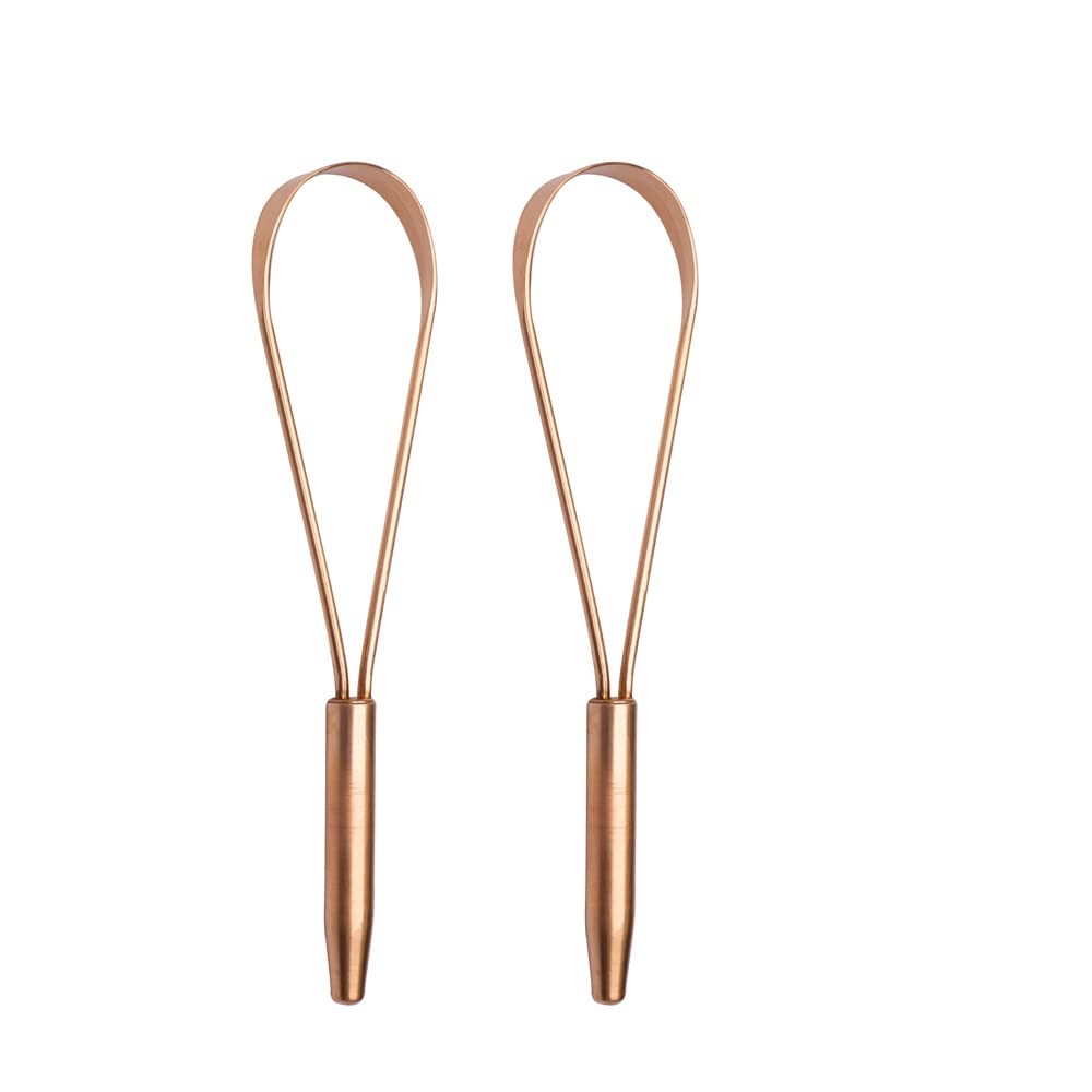 HealthAndYoga™ qLoop Copper Tongue Cleaner - Easy One Hand Use - Larger Surface Coverage - Ayurvedic Copper Health for Fresh Breath and Total Oral Hygiene (Set of 2)