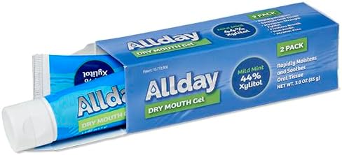 Allday Dry Mouth Treatment Gel - Maximum Strength Xylitol, Fast Acting, Non-Acidic (2 Tubes Inside One Box)
