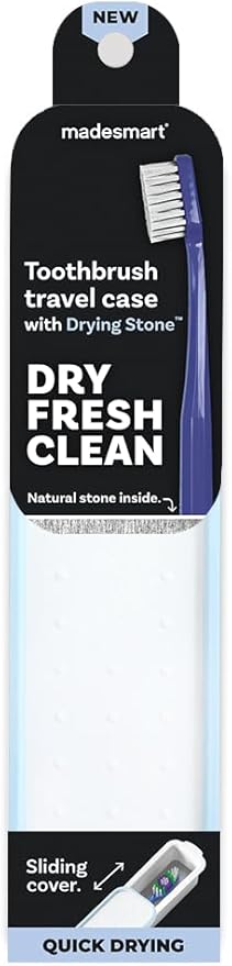 madesmart Travel Toothbrush Case, Drying Stone Technology, Top for Travel, Eco-Friendly Organizer for Bathroom, Quick-Dry, Durable & Easy to Clean, Carbon