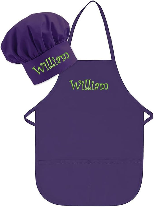 Personalized Embroidered Made In The USA - Add A Name Child Apron and Hat Set - Toddlers & Kids Sizes…