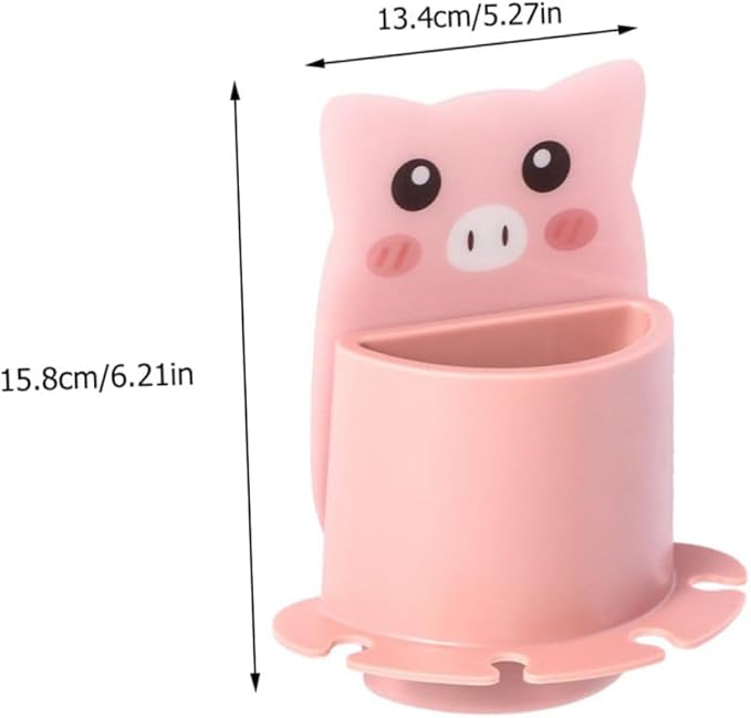 Creative Wall-Mounted Toothbrush Holder Pink Pig Design Suction Cup Bathroom Storage Rack No-Drill Compact Shelf for Bathroom Organization and Toothbrush Toothpaste Storage