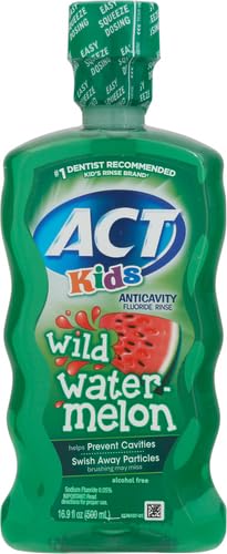 ACT Kids Anticavity Mouthwash, Wild Watermelon | Fluoride Rinse | Alcohol Free | 16.9 fl. oz. | Pack of 2