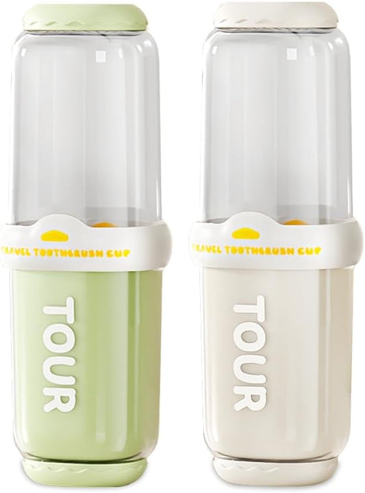 Toothbrush Travel Case, 2 pack Portable Tooth Brush and Toothpaste Holder Rinse Cup Cover Container Compact Oral Clean Tools Organizer for Camping Traveling Home School Business(White + Green)