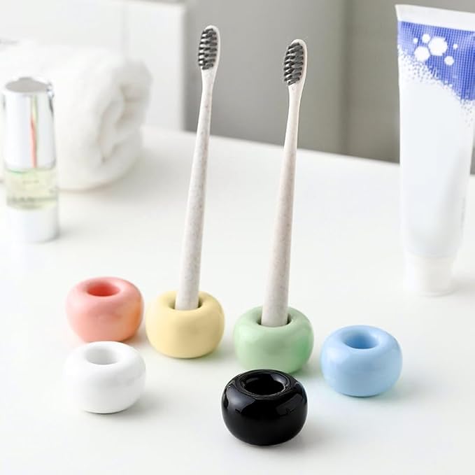 Mini Ceramics Toothbrush Holder Stand for Bathroom Vanity Countertop, Handmade Couple Toothbrush Head Holder, Shaver Holder and Office Pen Holder, Black&White, Pack of 2