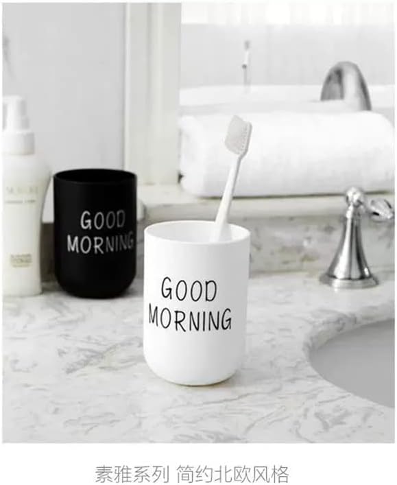 Toothbrush Holders 2pcs, Bathroom Mouthwash Cups, Japanese Drinking Cup 300ml, Water Mug, Plastic Pen Holder (Black & White)