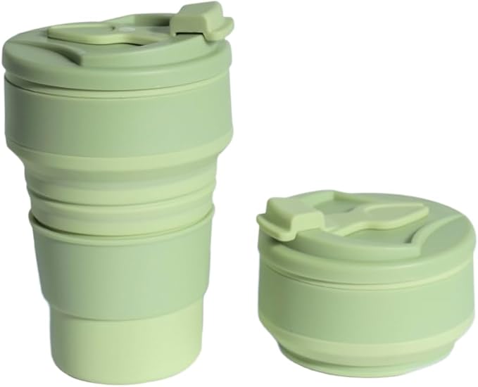 Collapsible Cup for Traveling, 12Oz Collapsible Silicone Travel Cup for Hot and Cold Drinks, Leak Proof Reusable Folding Travel Coffee Mug for Camping & Hiking, Green