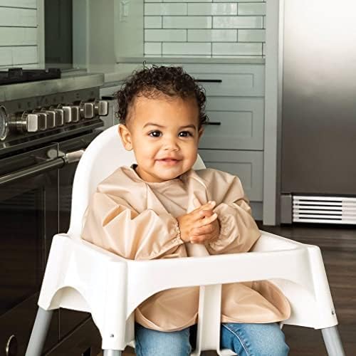 Tiny Twinkle Long Sleeve Bib for Babies & Toddlers – 2 Pack Waterproof Smock Bibs for Eating – Machine Washable & Mess-Proof, Baby Feeding Essential & Shower Must-Have (Sand Cinnamon,2-4Y)