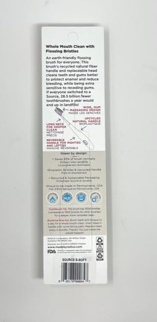 RADIUS Toothbrush Source Floss Brush BPA Free & ADA Accepted Improve Gum Health & Reduce Gum Issues - Super Soft - Money - Pack of 1
