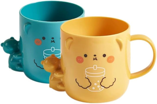 Cartoon Mouthwash Cup for Kids Cute Plastic Toothbrush Holder with Handle Portable Bathroom Tumbler for Children S Oral Care and Travel 3.34X3.34X3.93 Inches