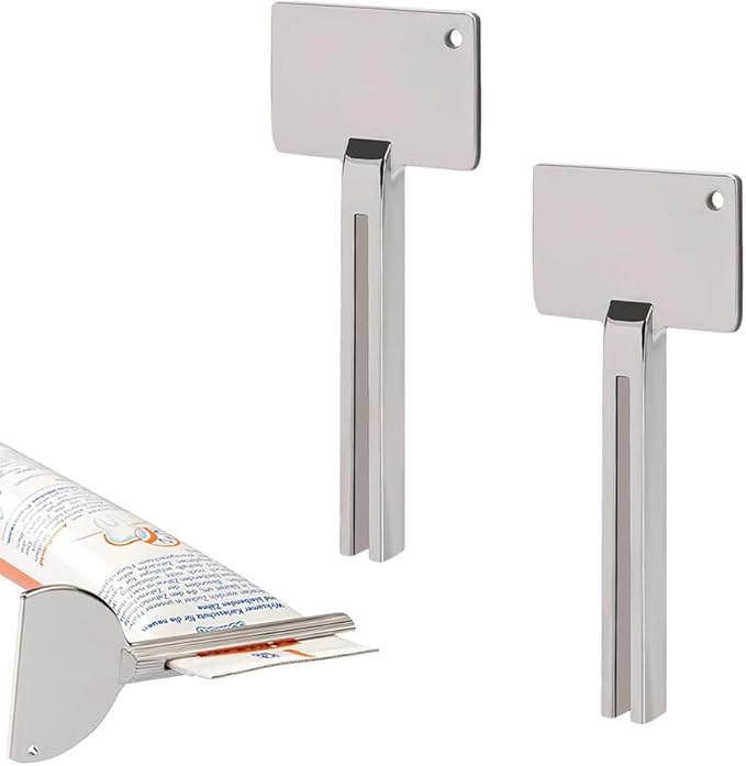 Toothpaste Squeezer, Metal Tube Squeezer Key Stainless Steel Toothpaste Roller Tube Wringer for Paint, Cream, Cosmetic and Hair Dye (C*2 PCS)