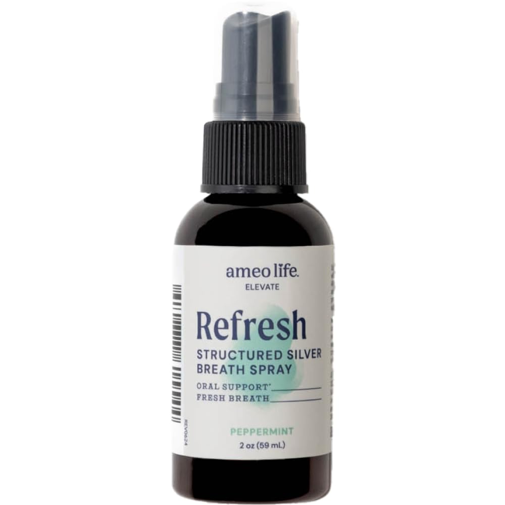 Ameo Life Natural Mint Mouth Spray with 10 ppm Colloidal Silver - Natural Breath Freshener & Dry Mouth Remedy with Xylitol - Portable Oral Care - Bad Breath Spray & Dry Mouth Relief - 2 oz