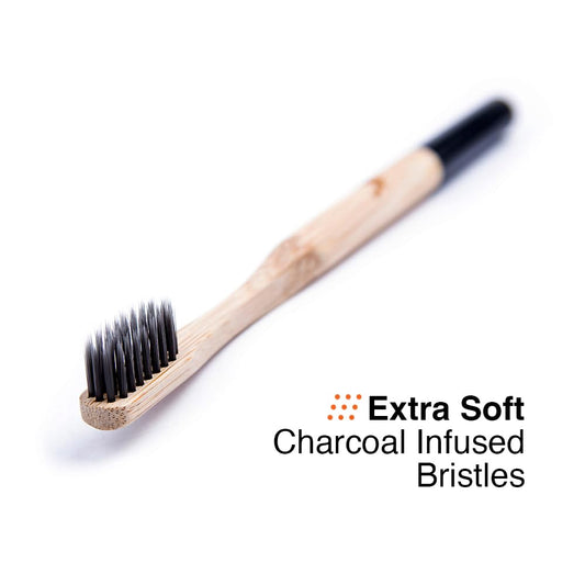 Bamboo Toothbrush with Extra Soft Charcoal Infused Bristles, Set of 4