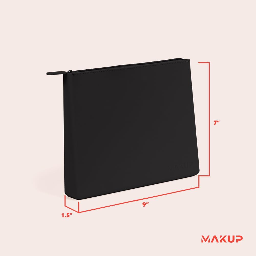 MAKUP Silicone Makeup Bag with Zipper, Washable Bag for Travel, Perfect for Organizing Cosmetics, Brushes, Tools and Toiletries (Black Out)