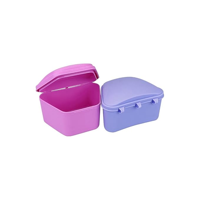 2PCS Trapezoid Retainer Case, Convenient Mouth Guard Cases, Multicolored Denture Bath Box for Aligner, Retainers, Mouth Guard, Night Guard, Travel Cleaning