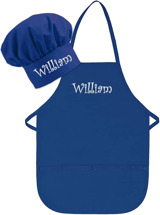 Personalized Embroidered Made In The USA - Add A Name Child Apron and Hat Set - Toddlers & Kids Sizes…