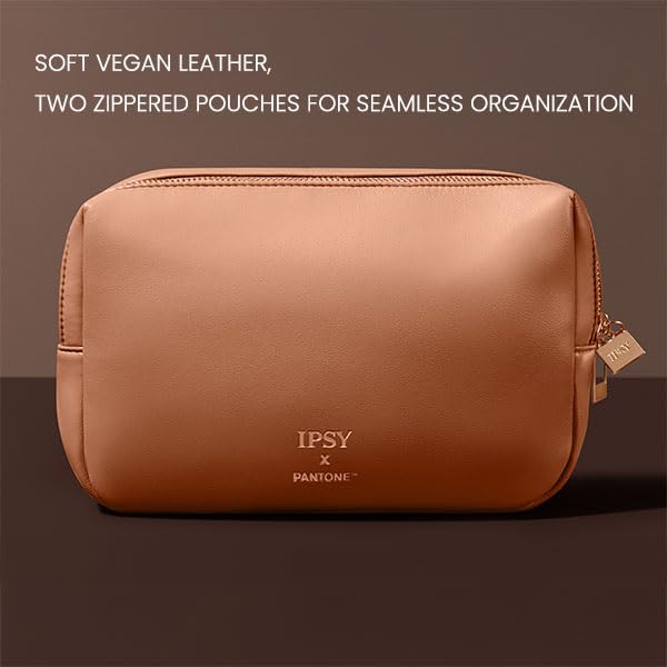 IPSY x PANTONE™ Limited Edition Mocha Mousse-Inspired Beauty Bundle - Makeup Brush Set, Sponges, and Bag – 5 Pro Brushes, 3 Blending Sponges & Soft Vegan Leather Cosmetic Bag