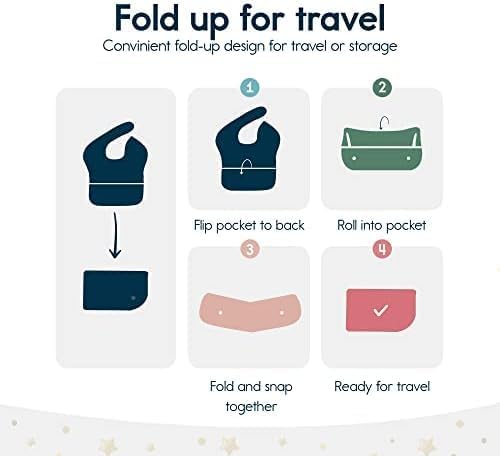 Tiny Twinkle Mess-Proof Baby Bibs for Eating | Waterproof, Wipeable Toddler Bibs with Catch-All Pocket | Feeding Bibs for Girls & Boys(3 Pack,Cotton Candy)