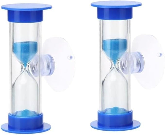 2Pcs Blue Toothbrush Timer for 2mins Sand Clock Timer 2 Minute Sand Timer, Plastic Suction Cup Hourglass Sandglass Desktop Ornament Party Favors
