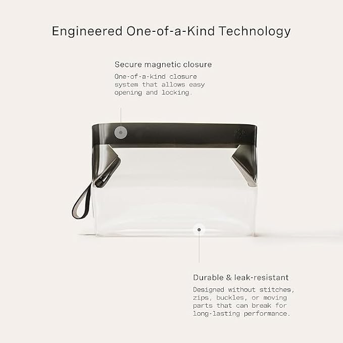 Cadence Parcel - Clear Kit with Magnetic Closure - Durable and Leak-Resistant Travel Toiletry Kit - Modular Design - Hygiene Bag for Travel Essentials - 4 Qt - Ink